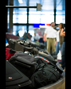 Cases arriving on luggage carousel